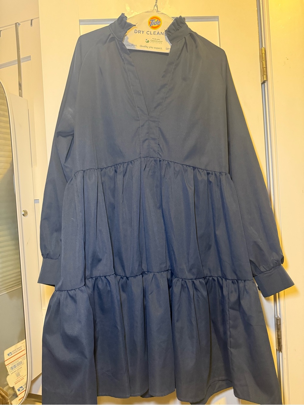 Pre-Owned Navy Tiered V-Neck Babydoll Dress